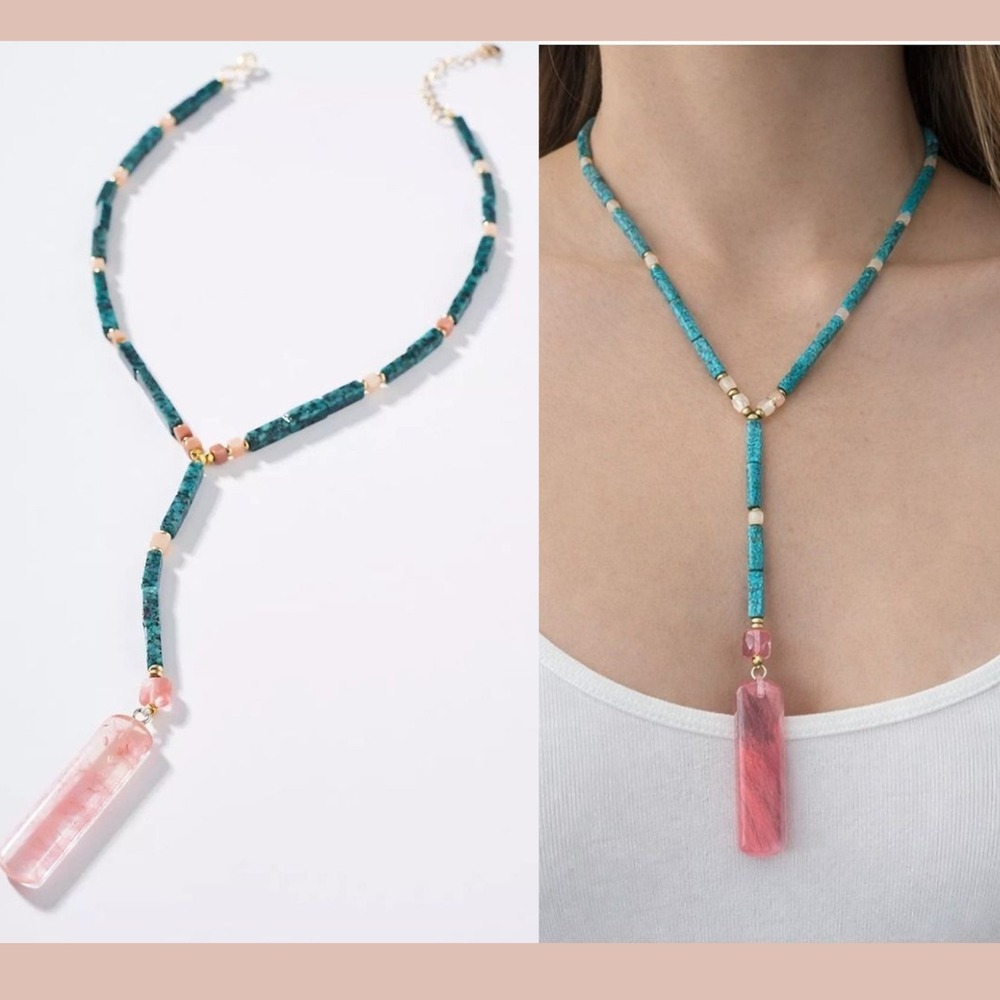 NWT Anthropologie Nakamol Sea‎ Breeze Pendant Necklace Pink Teal Beaded T2189